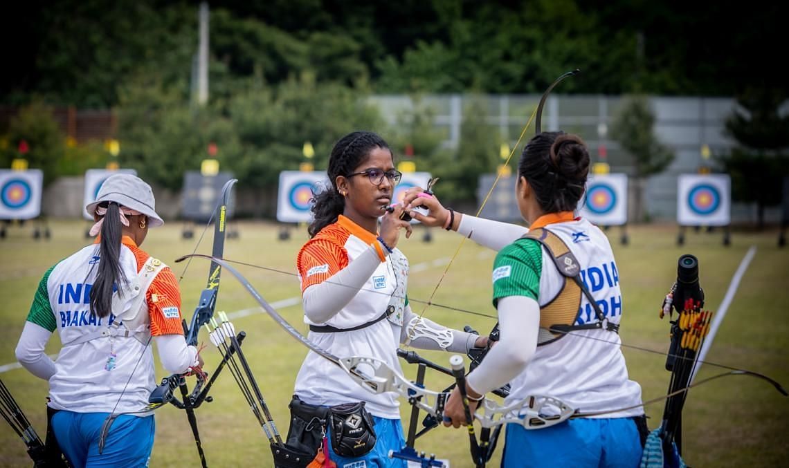 The Indian women&#039;s recurve archery team at the World Cup. (PC: World Archery)