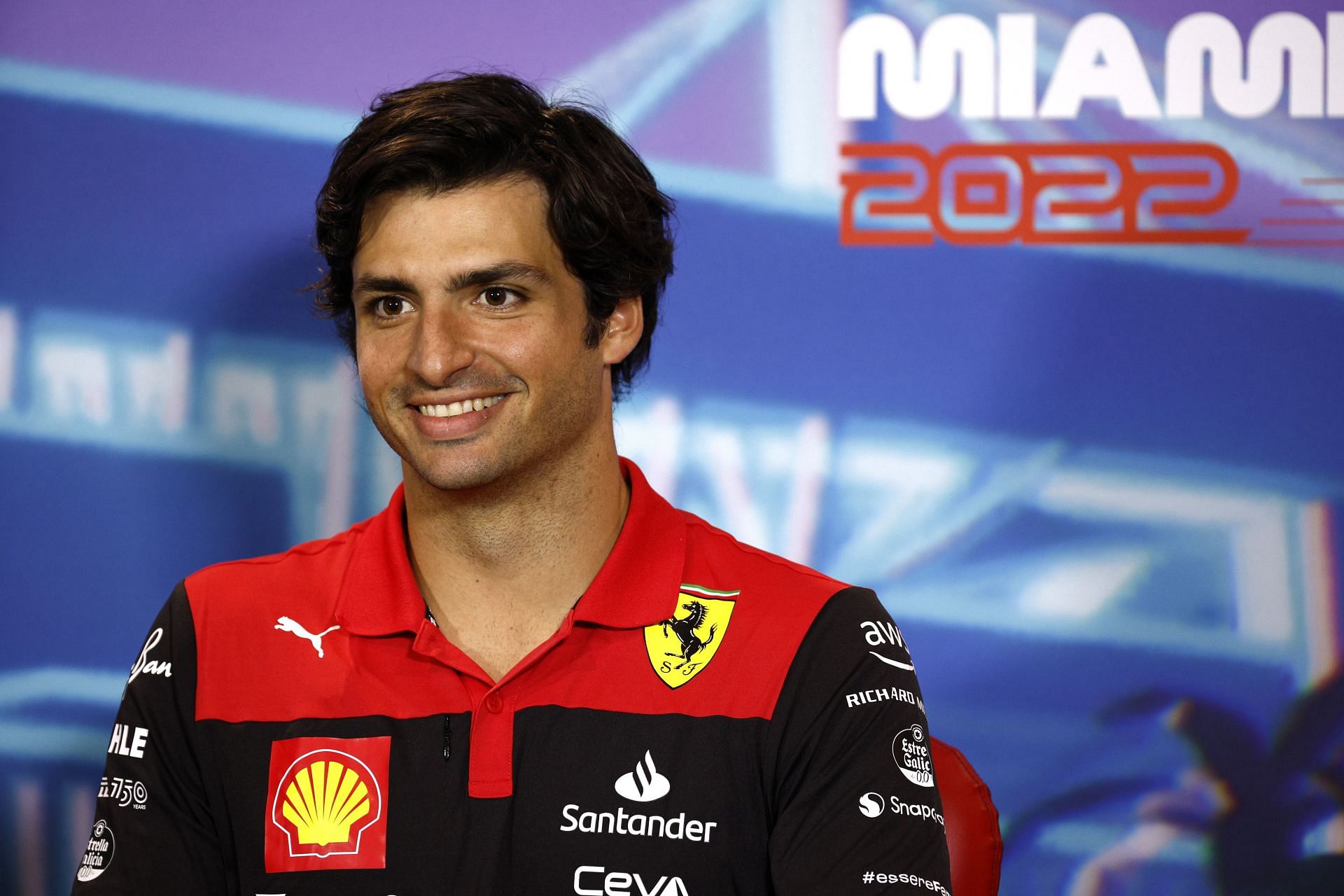 Ferrari driver Carlos Sainz speaks to the press before the 2022 F1 Miami GP (Photo by Jared C. Tilton/Getty Images)