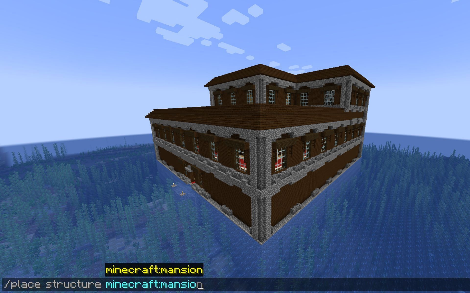 Woodland Mansion generated in the middle of the ocean (Image via Minecraft)