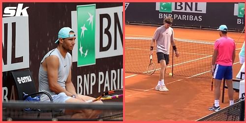 Andrey Rublev and Rafael Nadal practicing