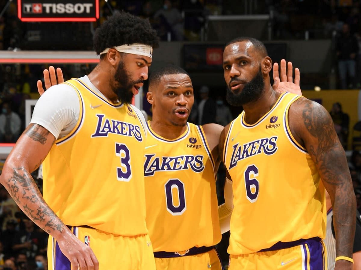 LA Lakers stars LeBron James, Anthony Davis and Russell Westbrook.