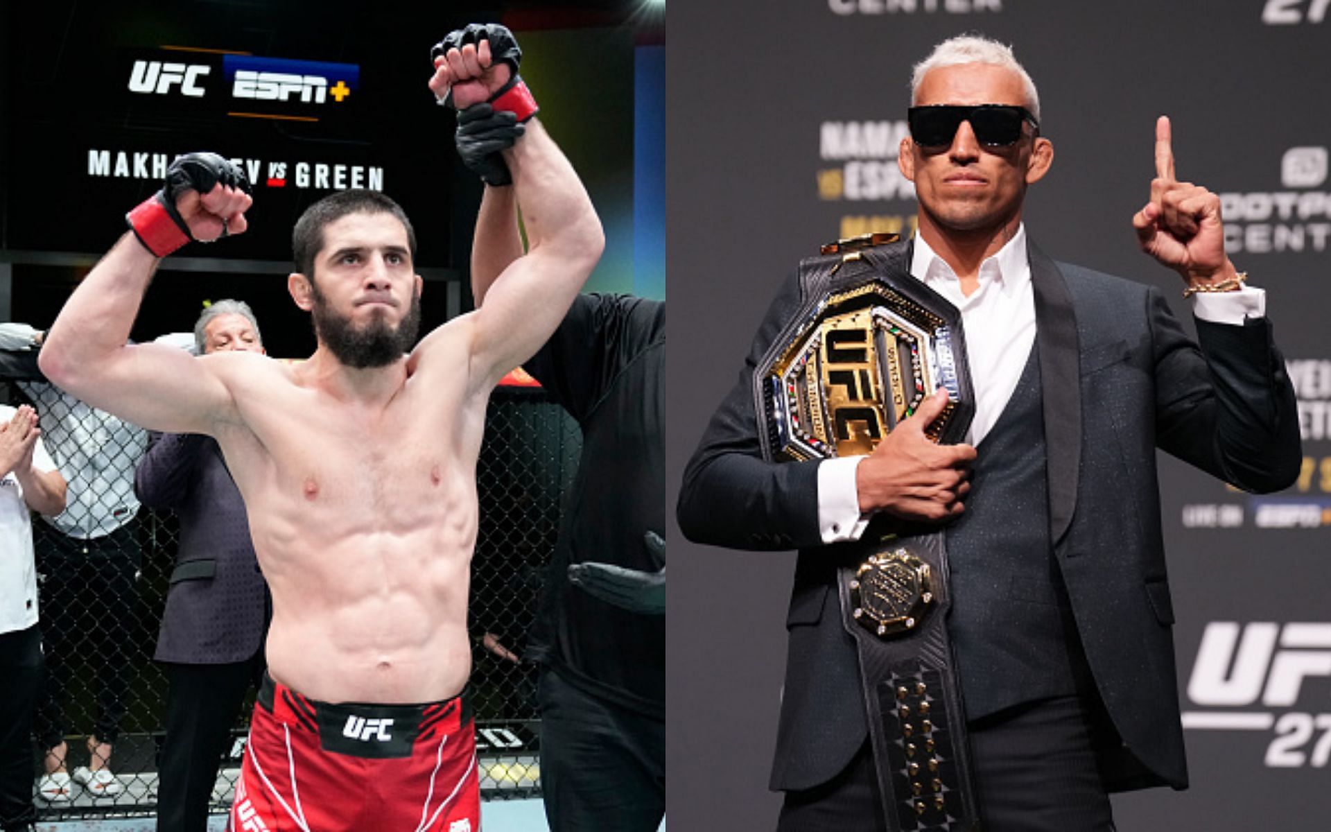 Islam Makhachev (left) and Charles Oliveira (right) (Images via Getty)