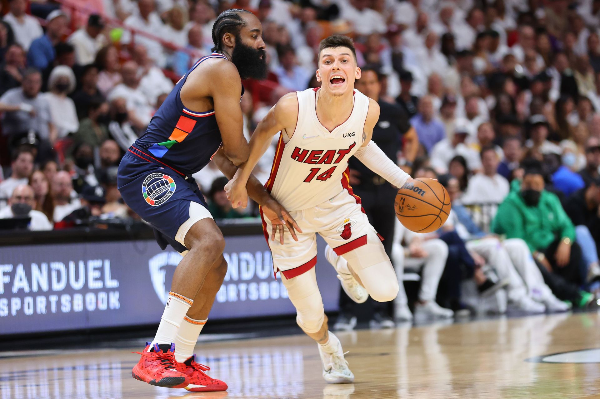 James Harden, left, and Tyler Herro, right.