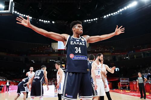 Giannis Antetokounmpo playing for the Greece national basketball team