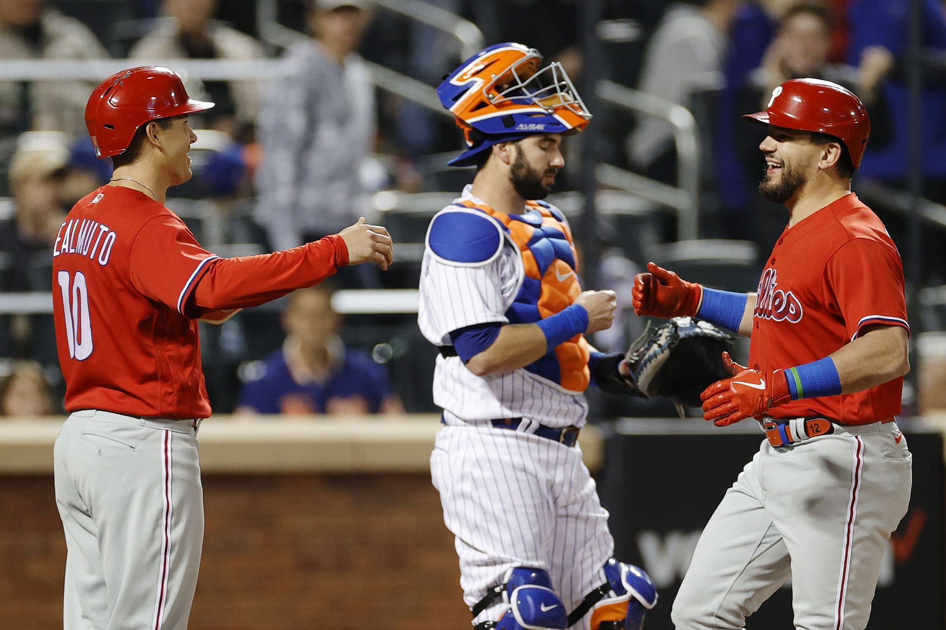 Philadelphia Phillies Kyle Schwarber celebrates after a home run on Sunday. Things would take an ugly turn later on in the game.