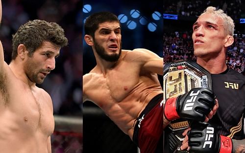 Beneil Dariush (left), Islam Makhachev (center), Charles Oliveira (right)