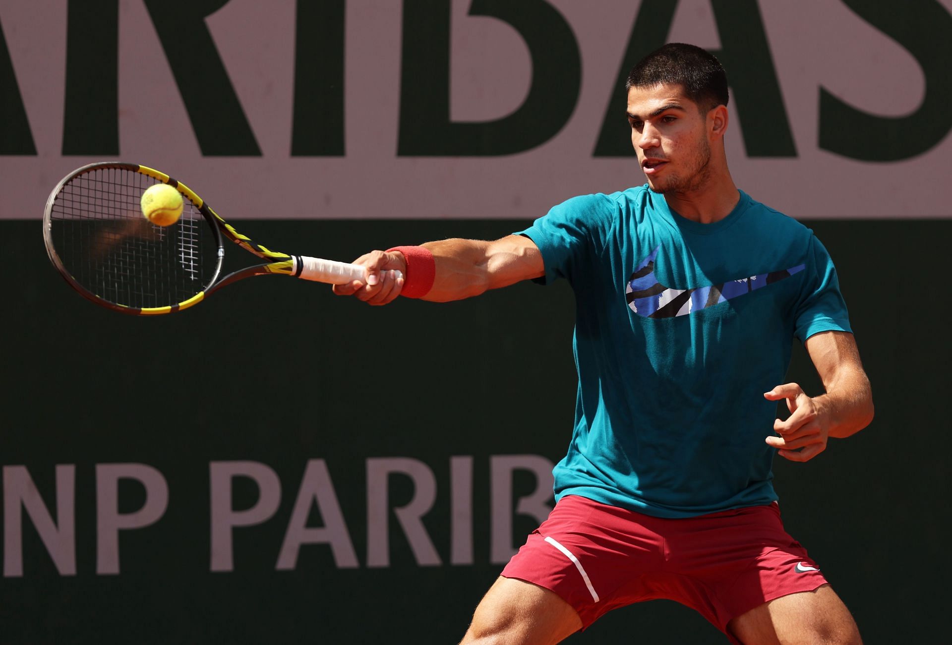 Carlos Alcaraz practices ahead of the 2022 French Open