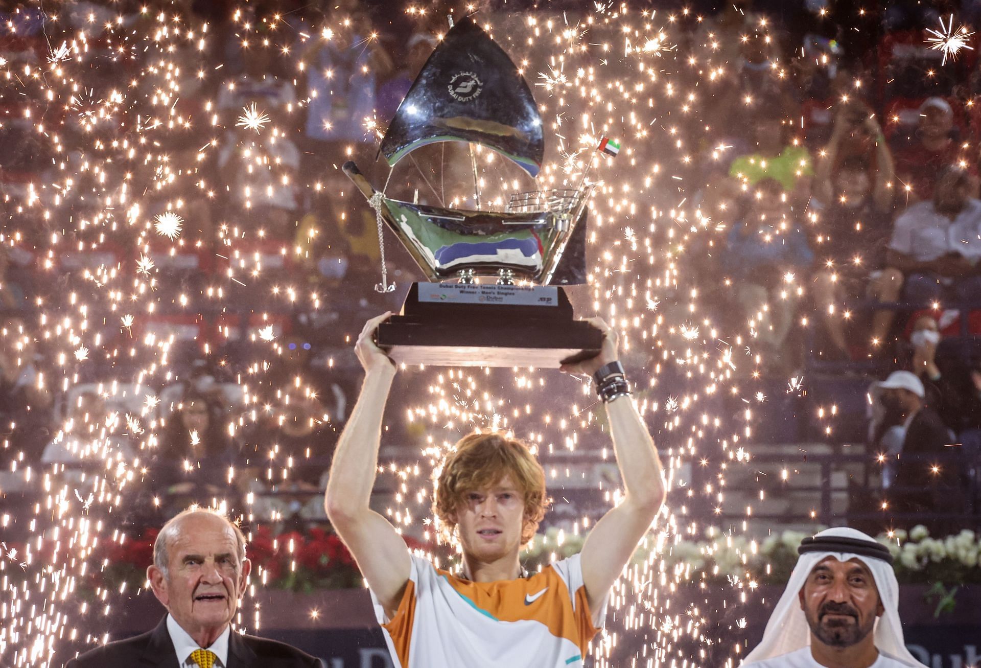 Rublev with the Dubai Duty Free Championship trophy