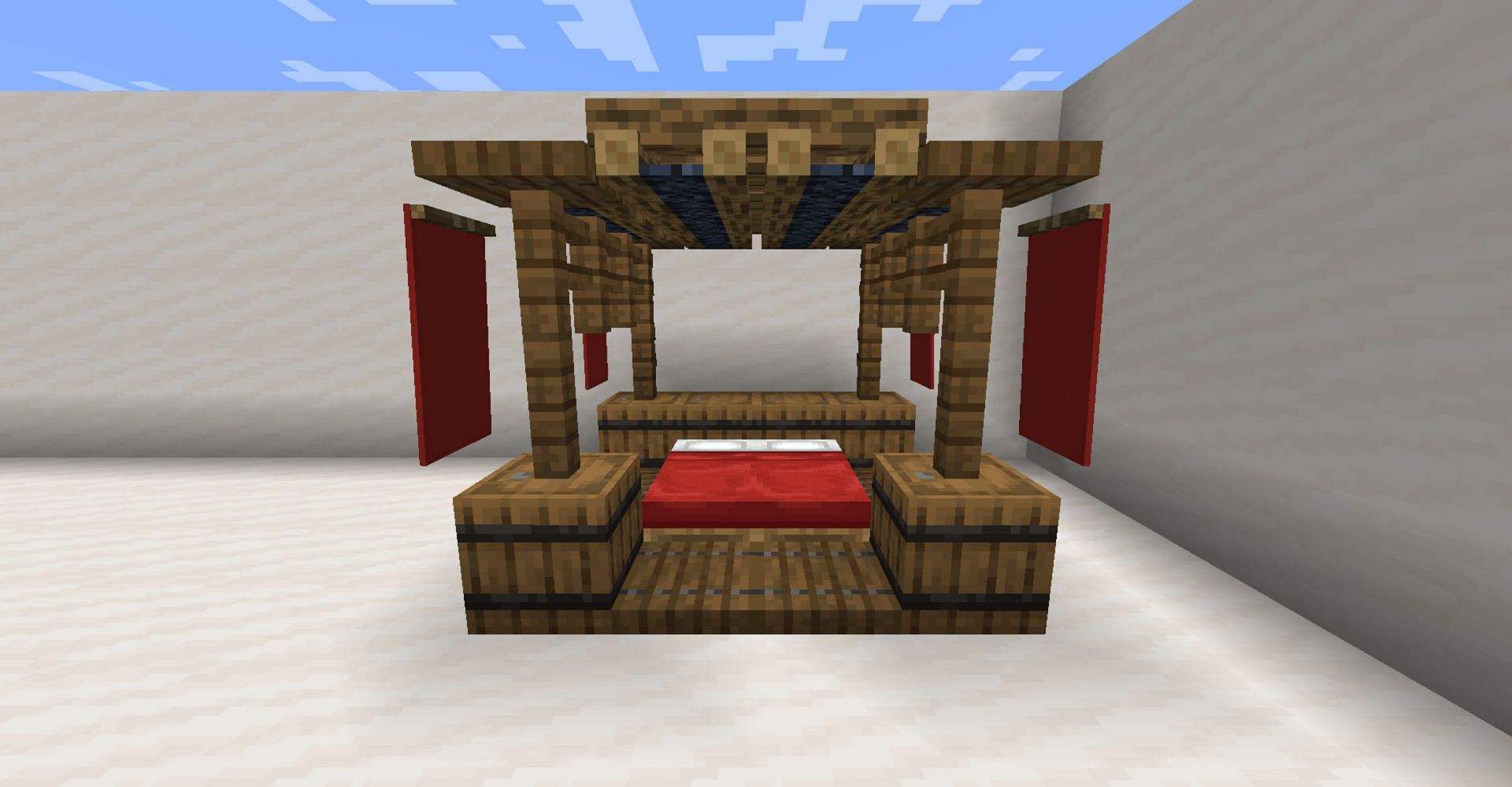 This may seem like an average canopy bed, but it keeps a nice compact area for storage (Image via Minecraft Designs)