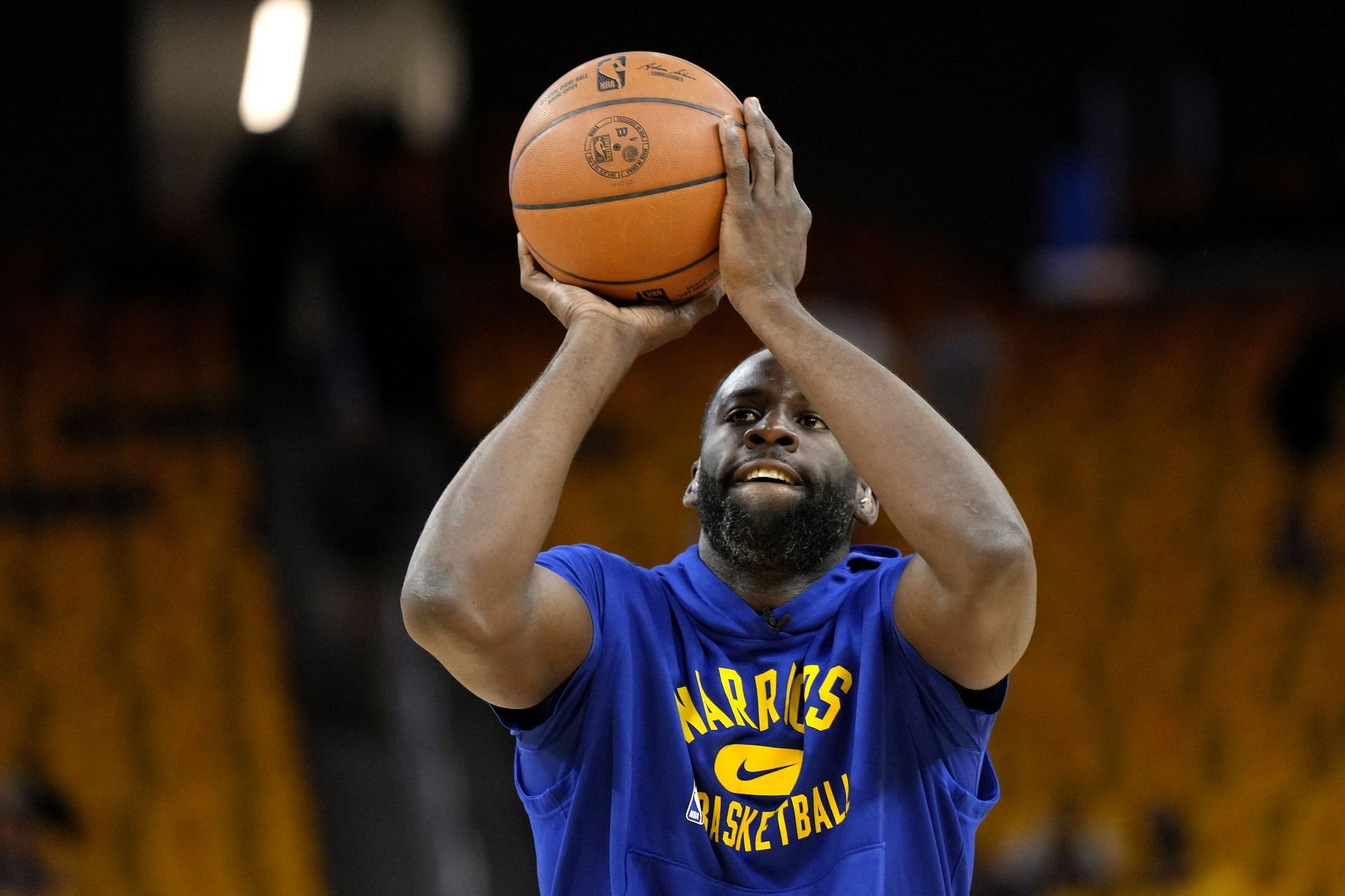 Draymond Green mic&#039;d up during the warm up.