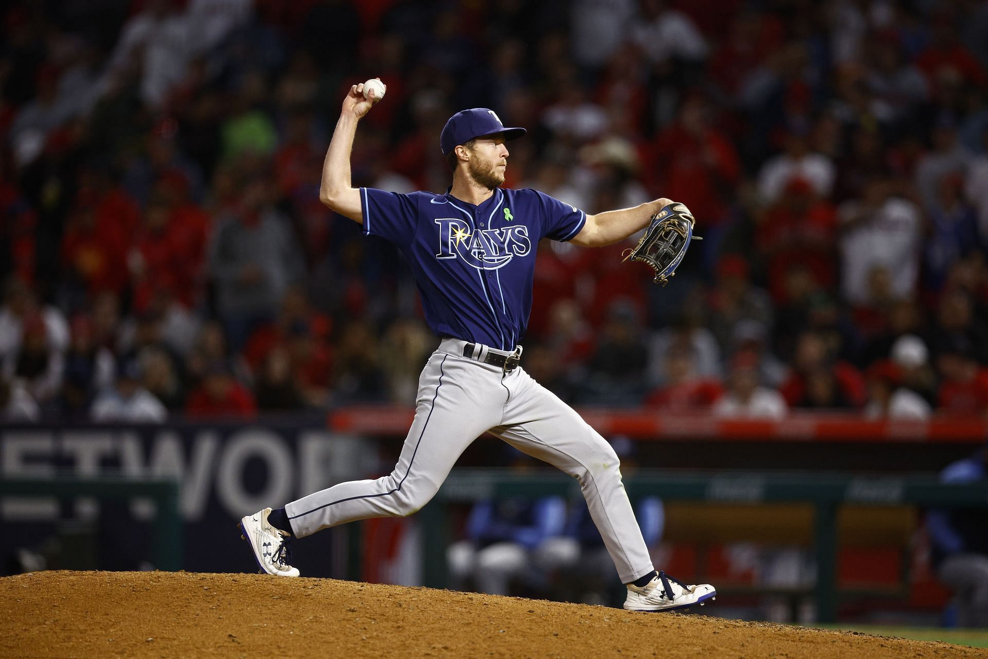 Brett Phillips of the Tampa Bay Rays comes into the game after the Angels erupted for eight runs.