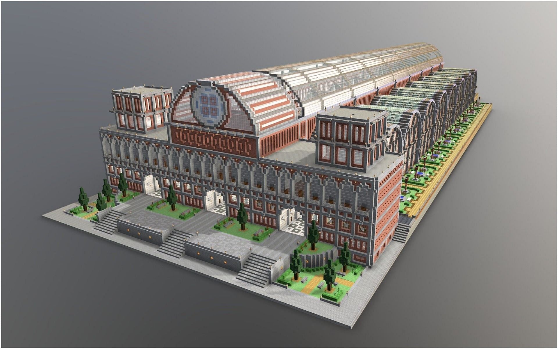 A different concept design for a railway station in Minecraft (Image via Sketchfab/RH)