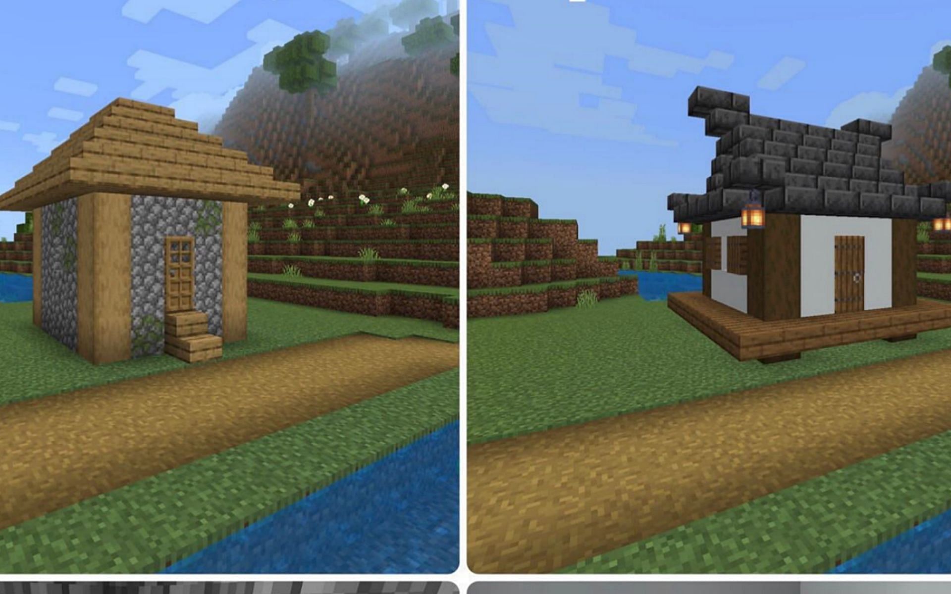 Difference between default village house and Japanese style village house (Image via u/Neaugy Reddit)