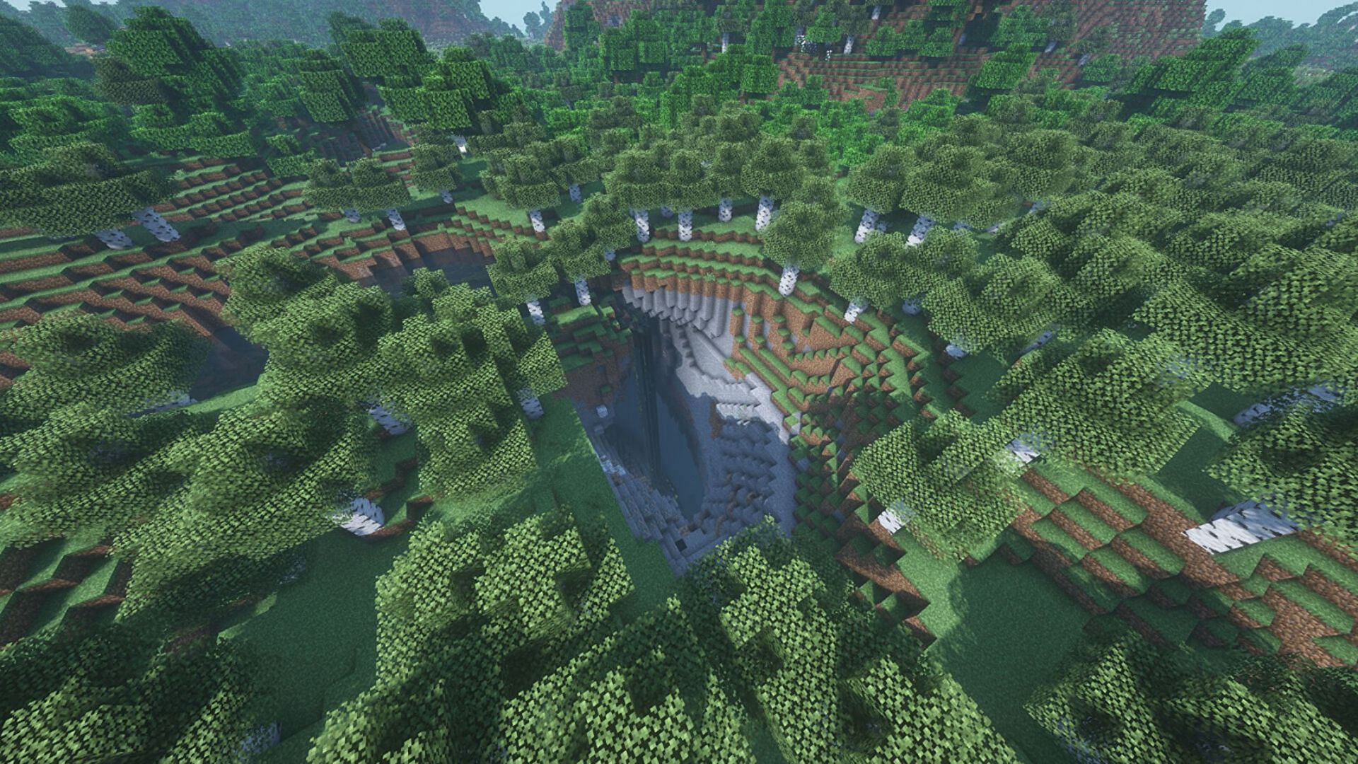 This seed presents a massive ravine reaching near-bedrock levels filled with materials, including diamonds (Image via Mojang)