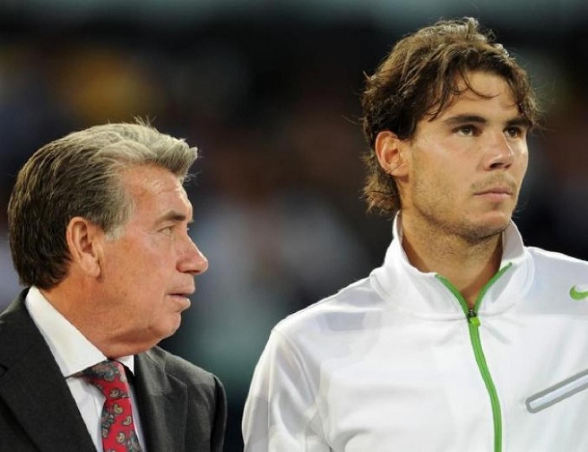 Rafael Nadal (R) and Manolo Santana