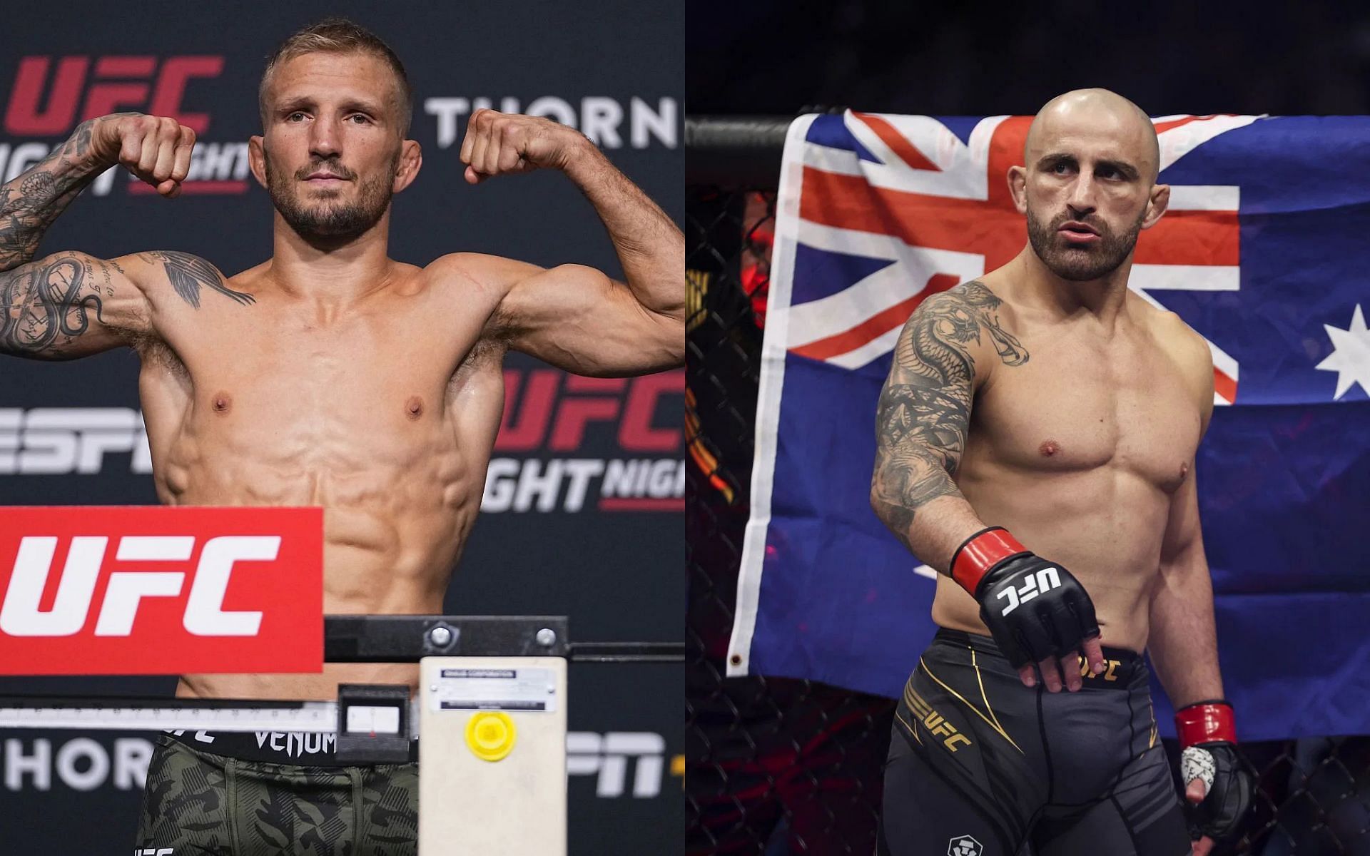 T.J. Dillashaw (Left) and Alexander Volkanovski (Right) (Images courtesy of Getty)