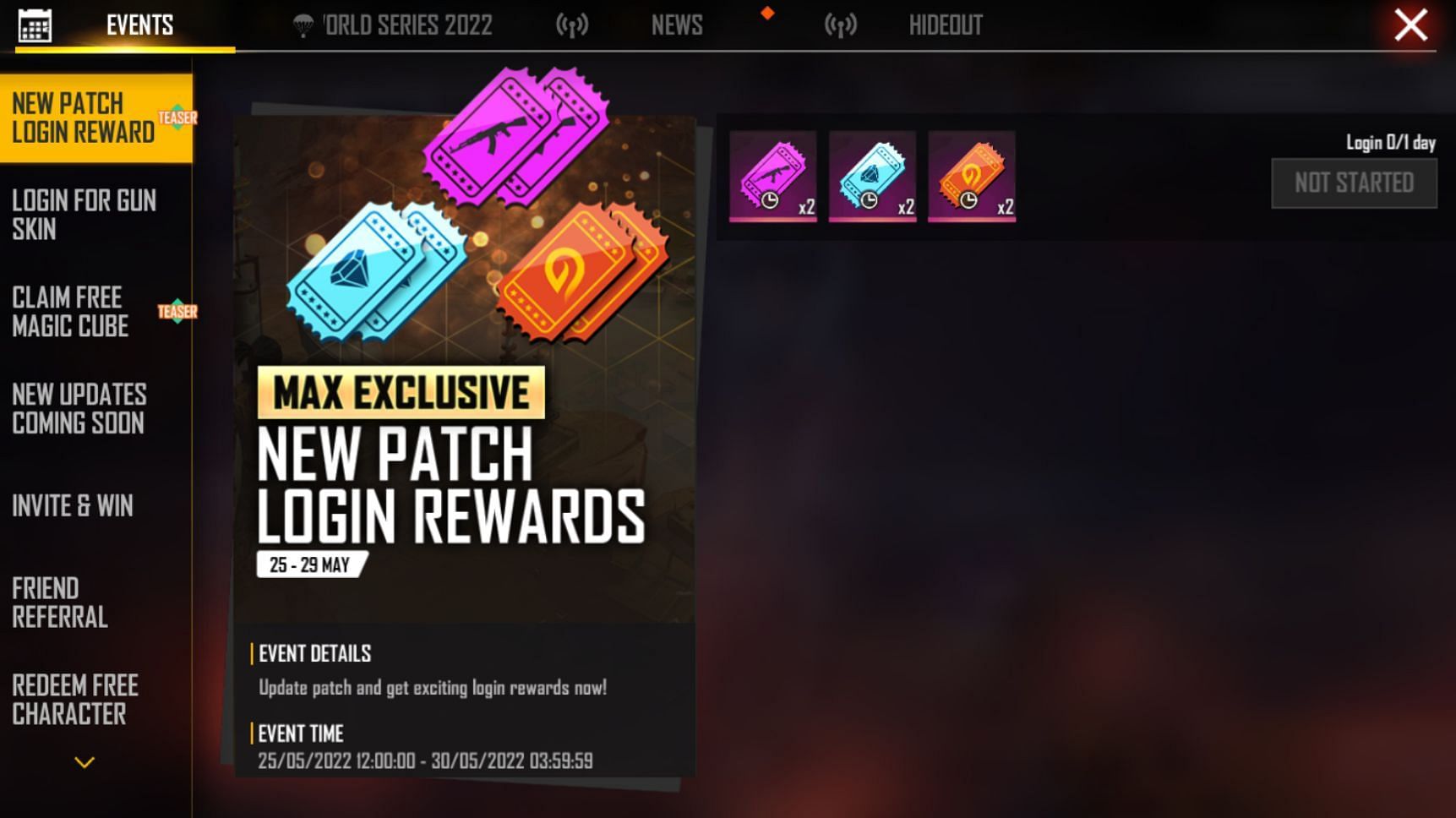 &quot;New Patch Login Rewards&quot; event (Image via Garena)