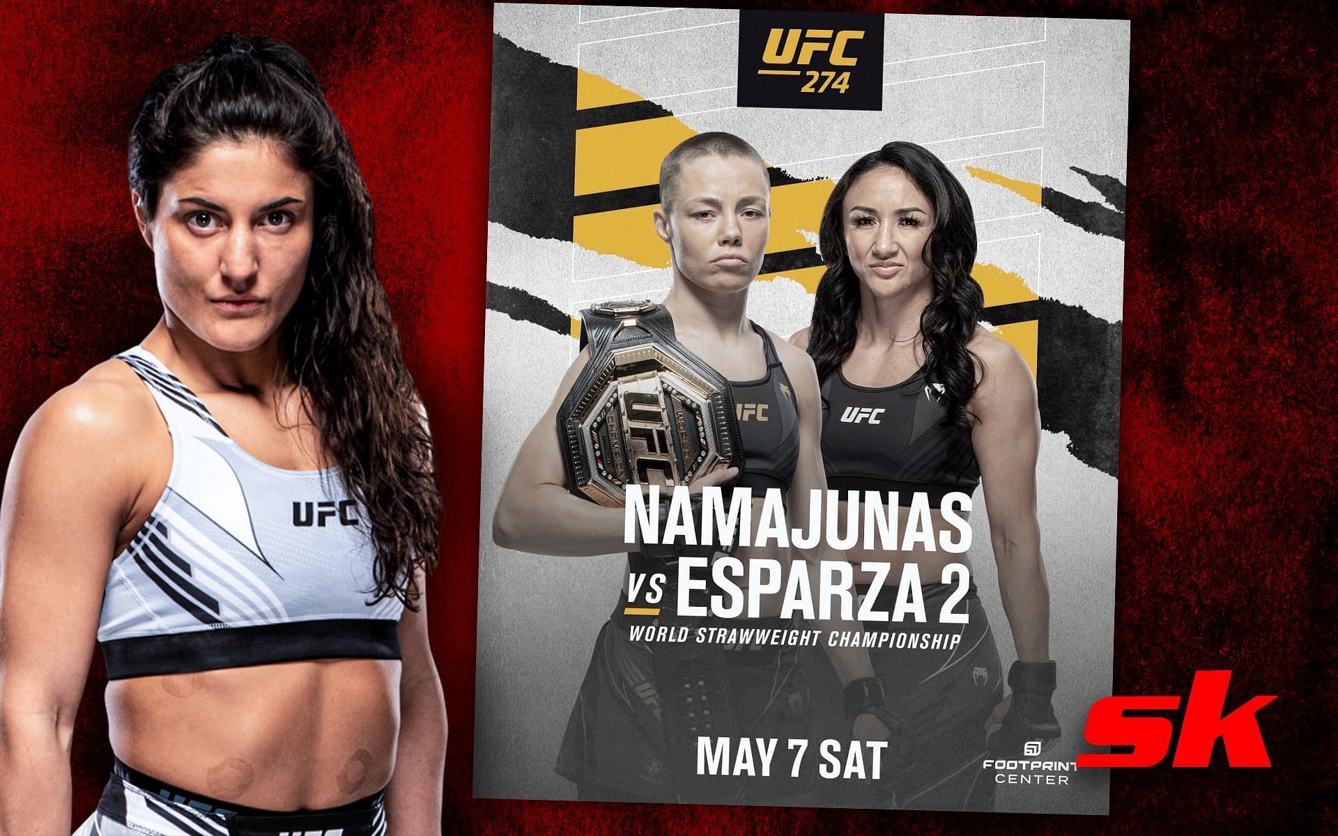 Lupita Godinez (left) predicts Rose Namajunas vs. Carla Esparza 2 at UFC 274 (right) [Images via ufc.com and @ufc on Instagram]