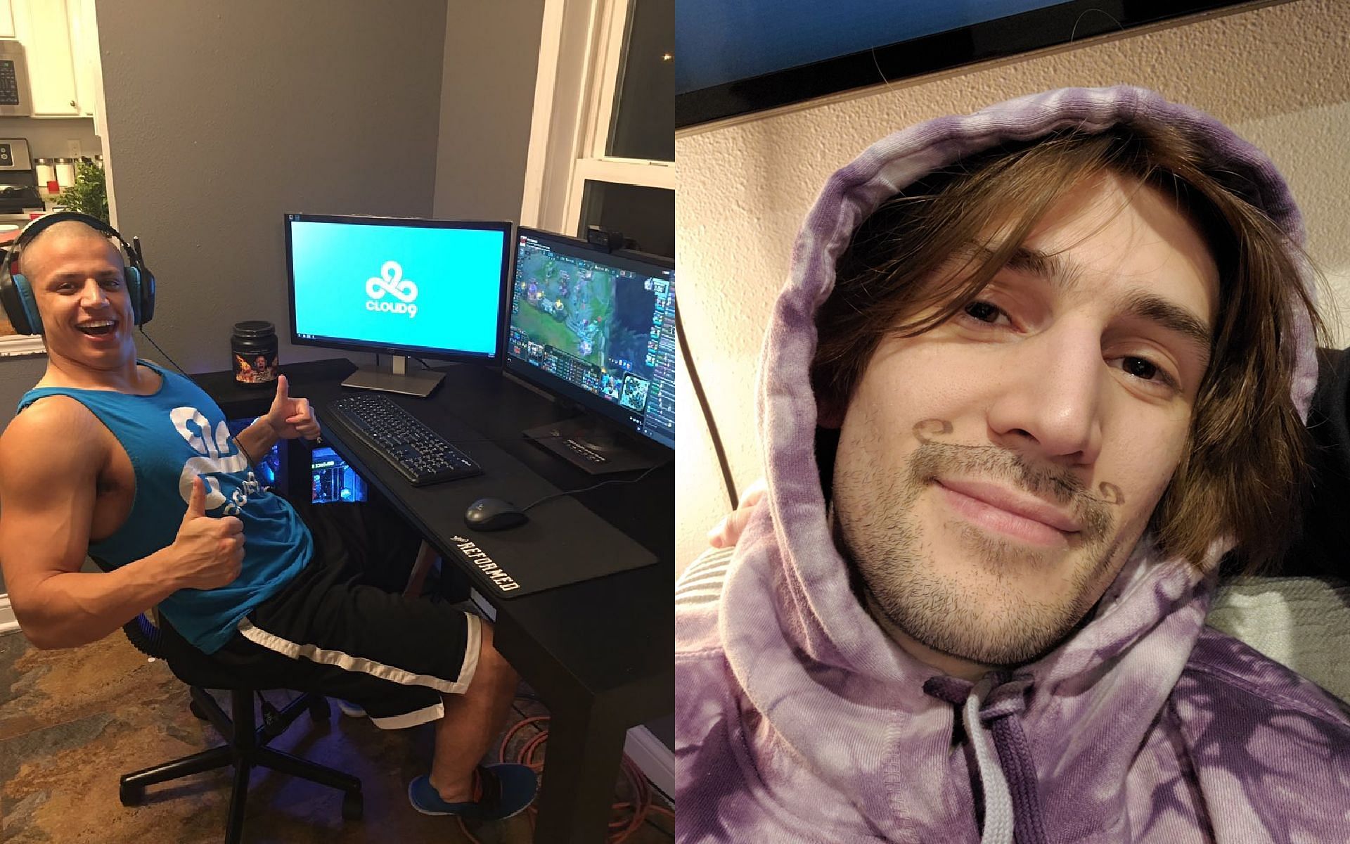 xQc jokes about Tyler1 living in a room underneath the staircase (Images via loltyler1 and xQcOW/Twitter)