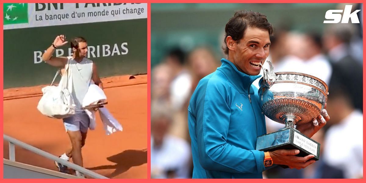 Thirteen-time champion Rafael Nadal enters the Phillipe Chatrier Stadium