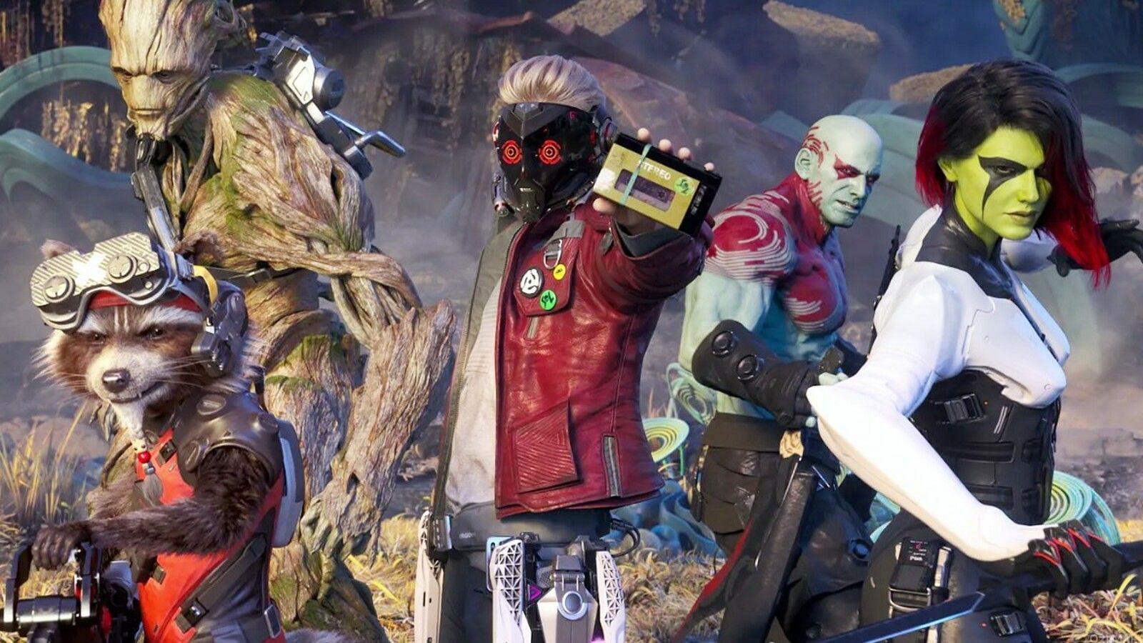 The official artwork of the game featuring all the members of the Guardians of the Galaxy (Image via Square Enix)