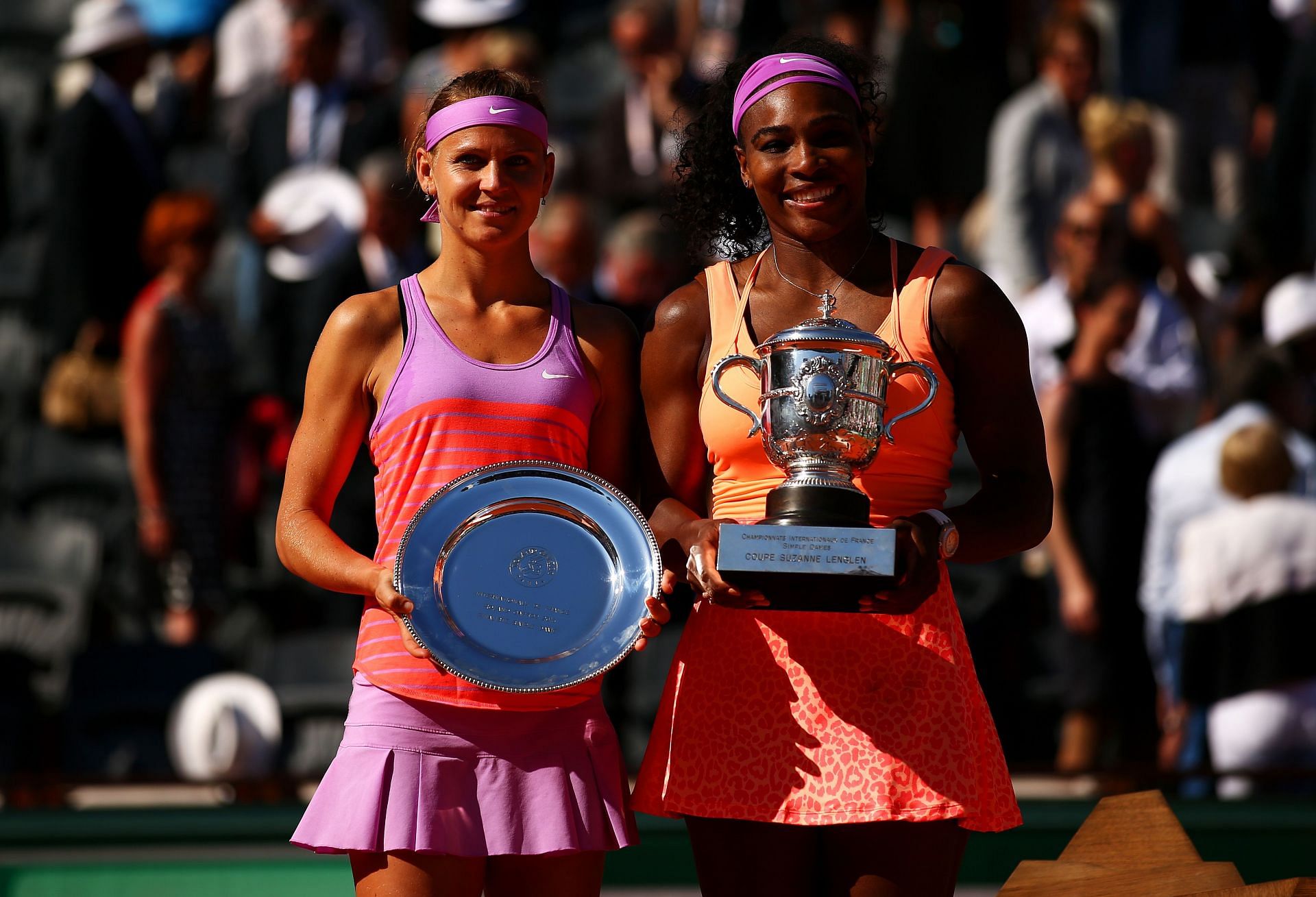 Serena Williams (right) at the 2015 French Open - Day 14