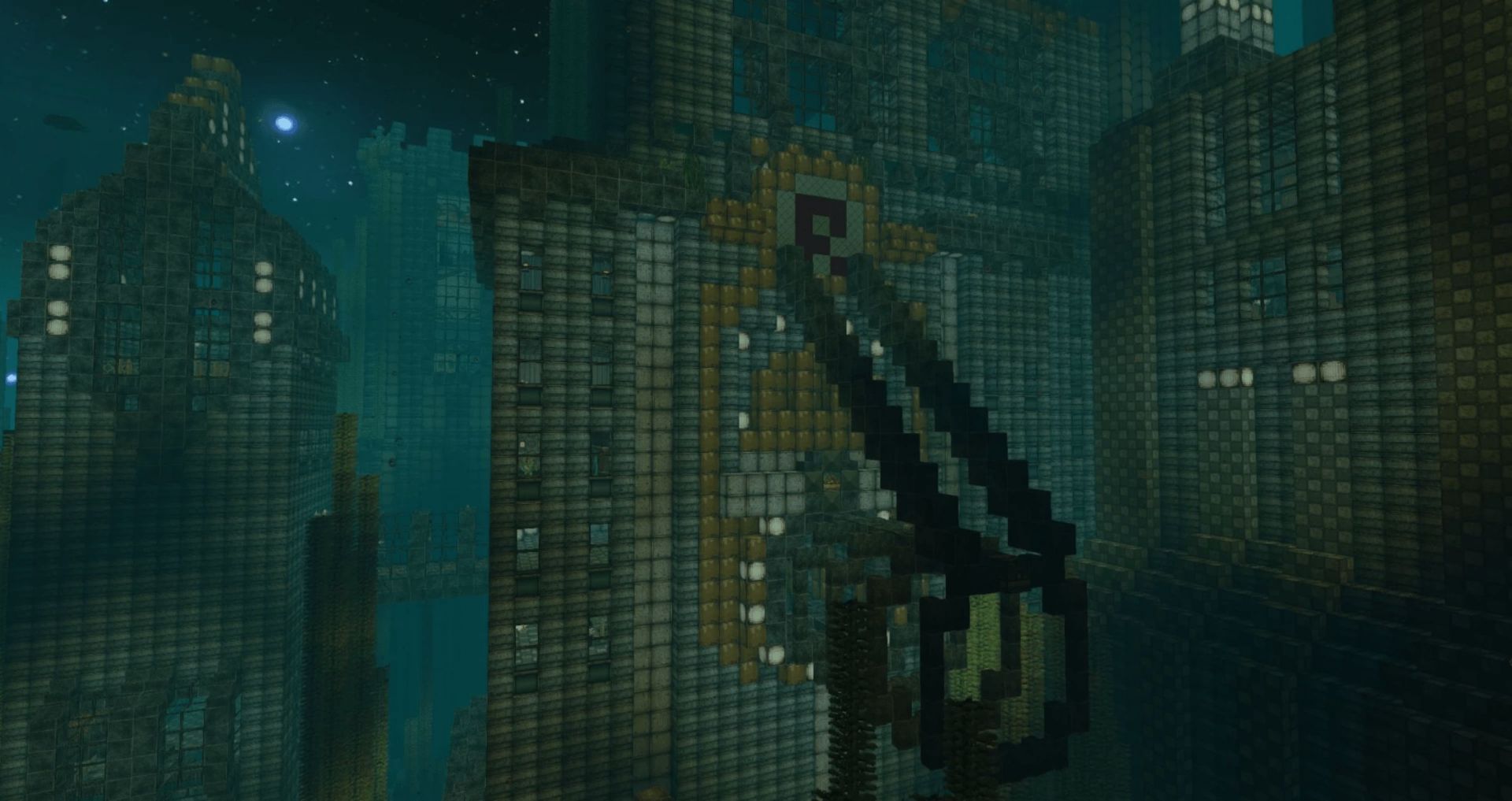 The underwater city of Rapture, torn apart by the greed of its inhabitants, in Minecraft (Image via StevePaulDark/PlanetMinecraft)