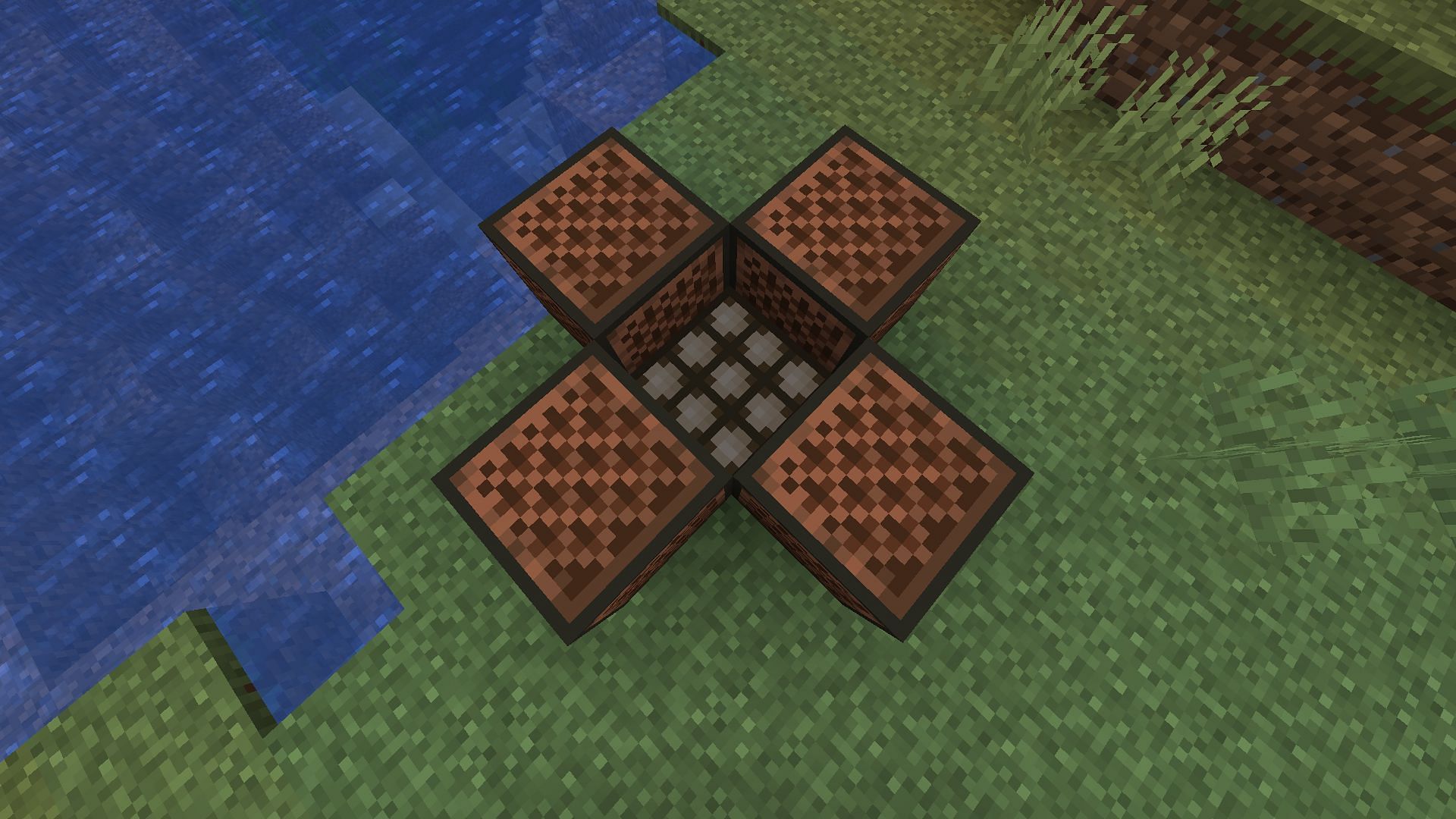 A simple alarm made with four note blocks that will play at dawn (Image via Minecraft)
