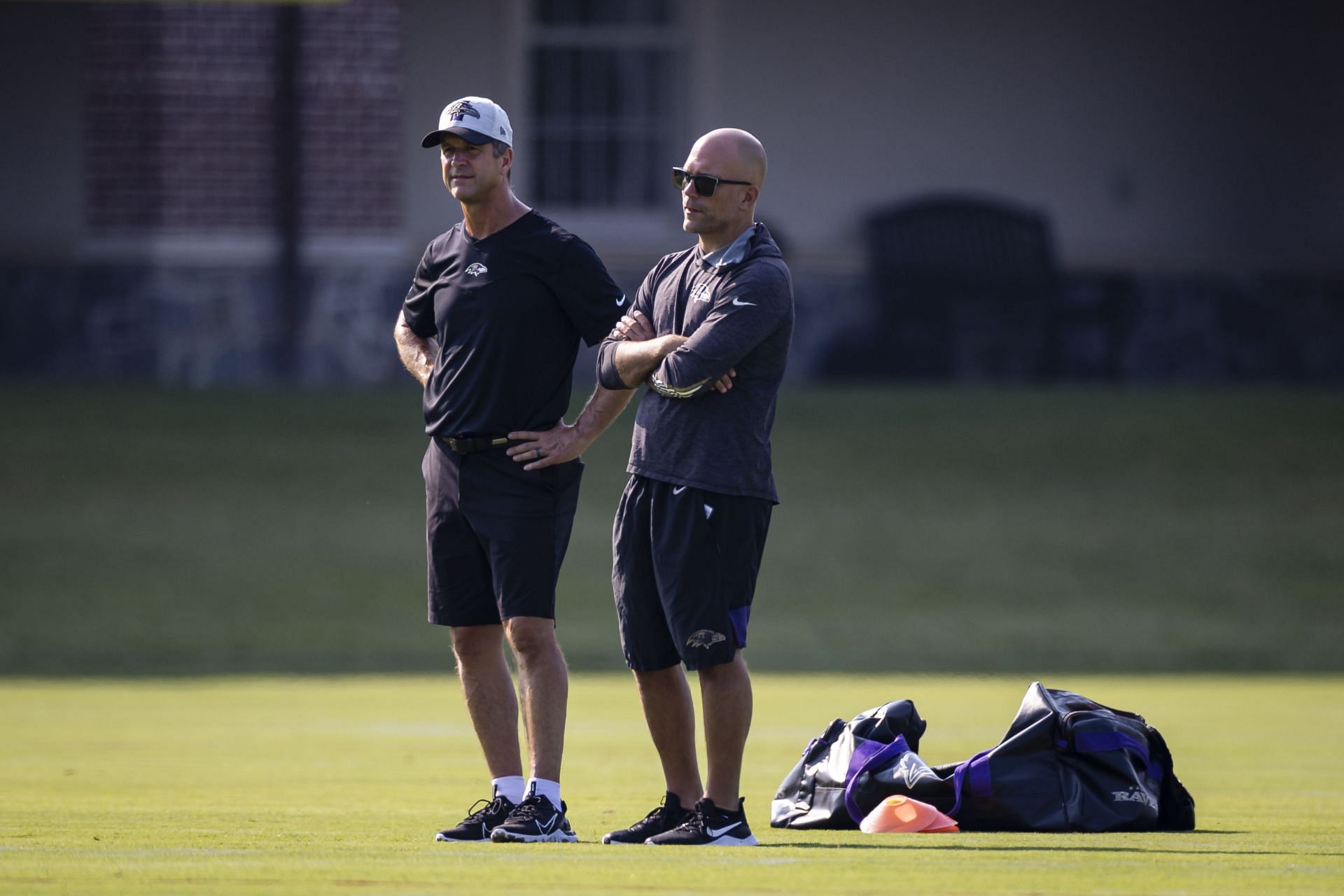 Ravens head coach John Harbaugh and general manager Eric DeCosta