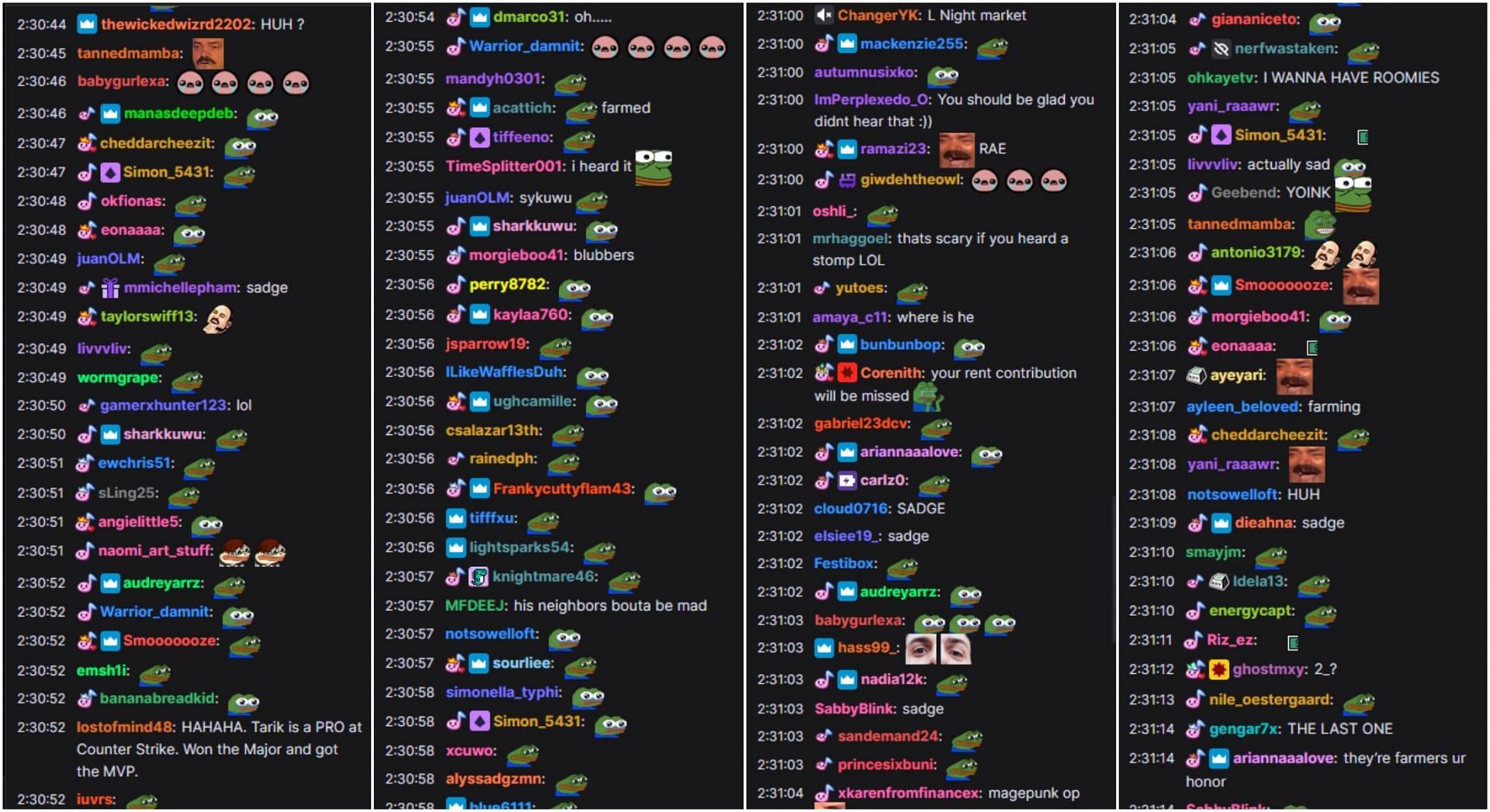 Fuslie&#039;s chat was filled with sadge emotes and crying emotes (Image via Fuslie/Twitch)