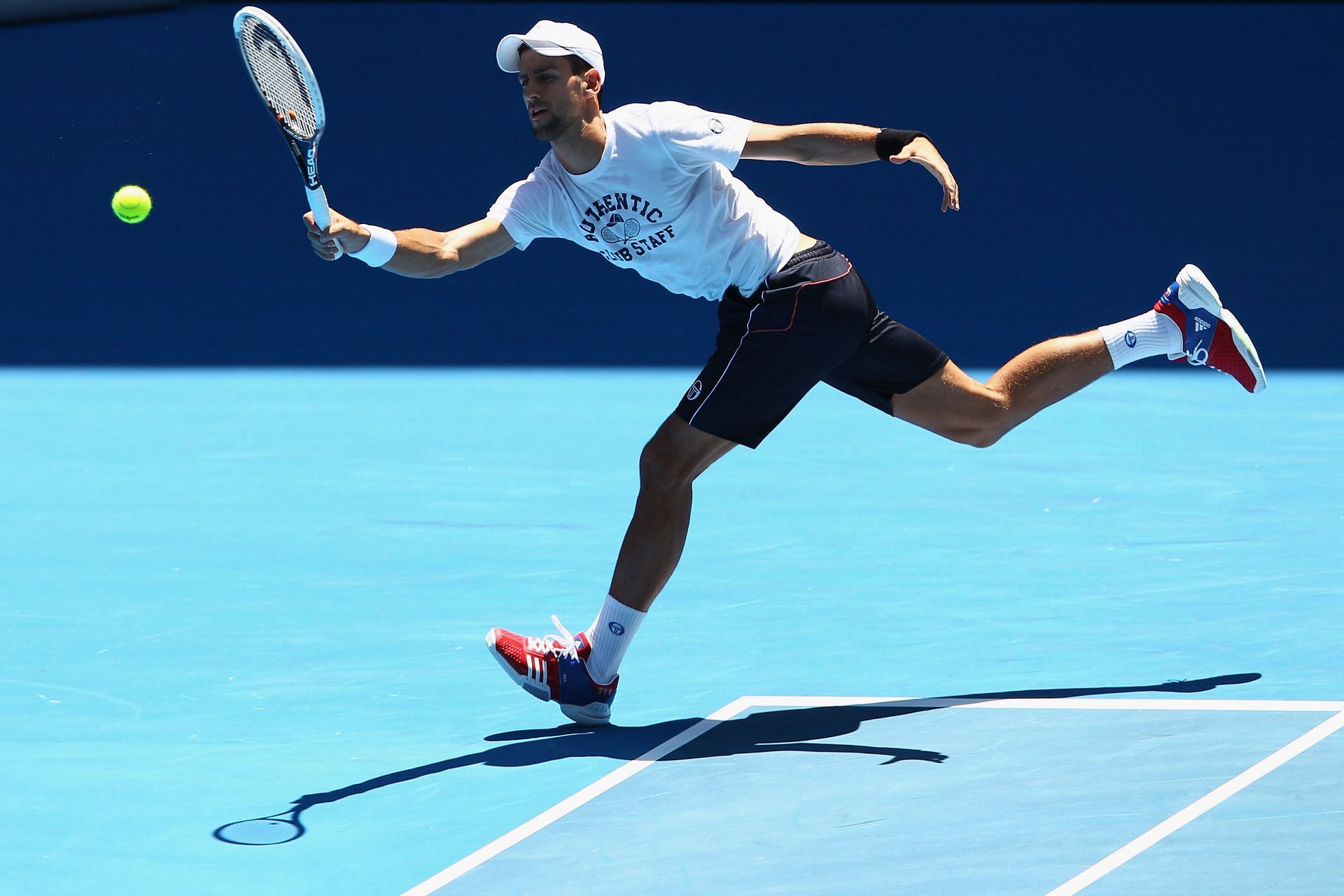 Novak Djokovic practicing at the 2012 Australian Open