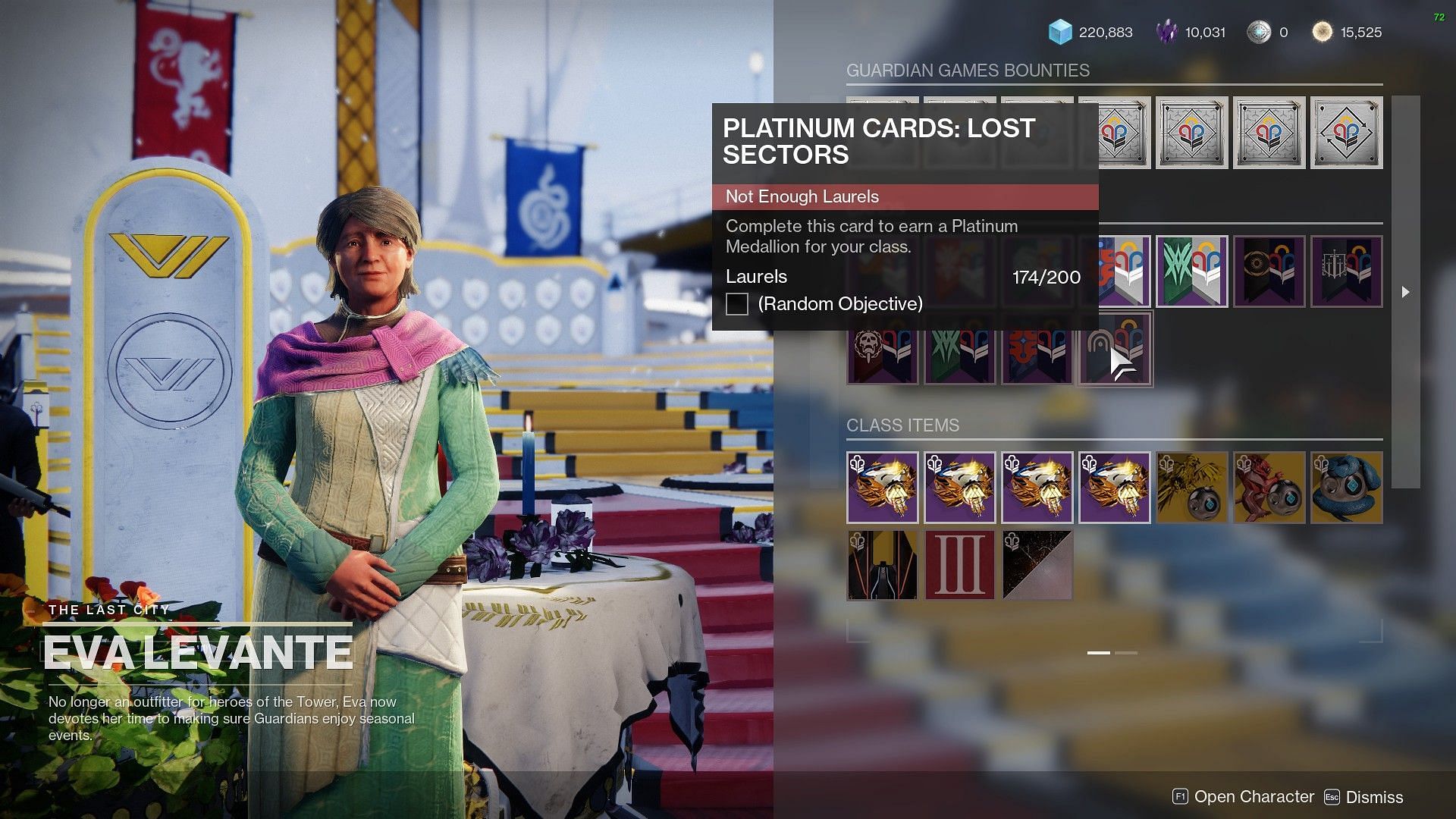 Eva Levante inventory for Guardian Games (Image via Destiny 2)