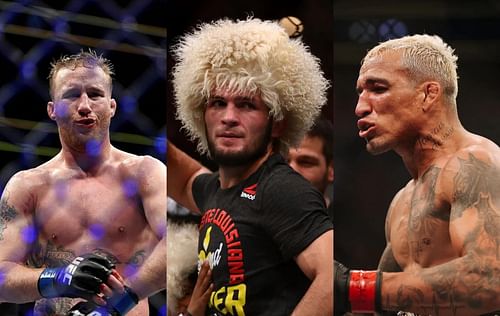 Justin Gaethje (left), Khabib Nurmagomedov (center) & Charles Oliveira (right)