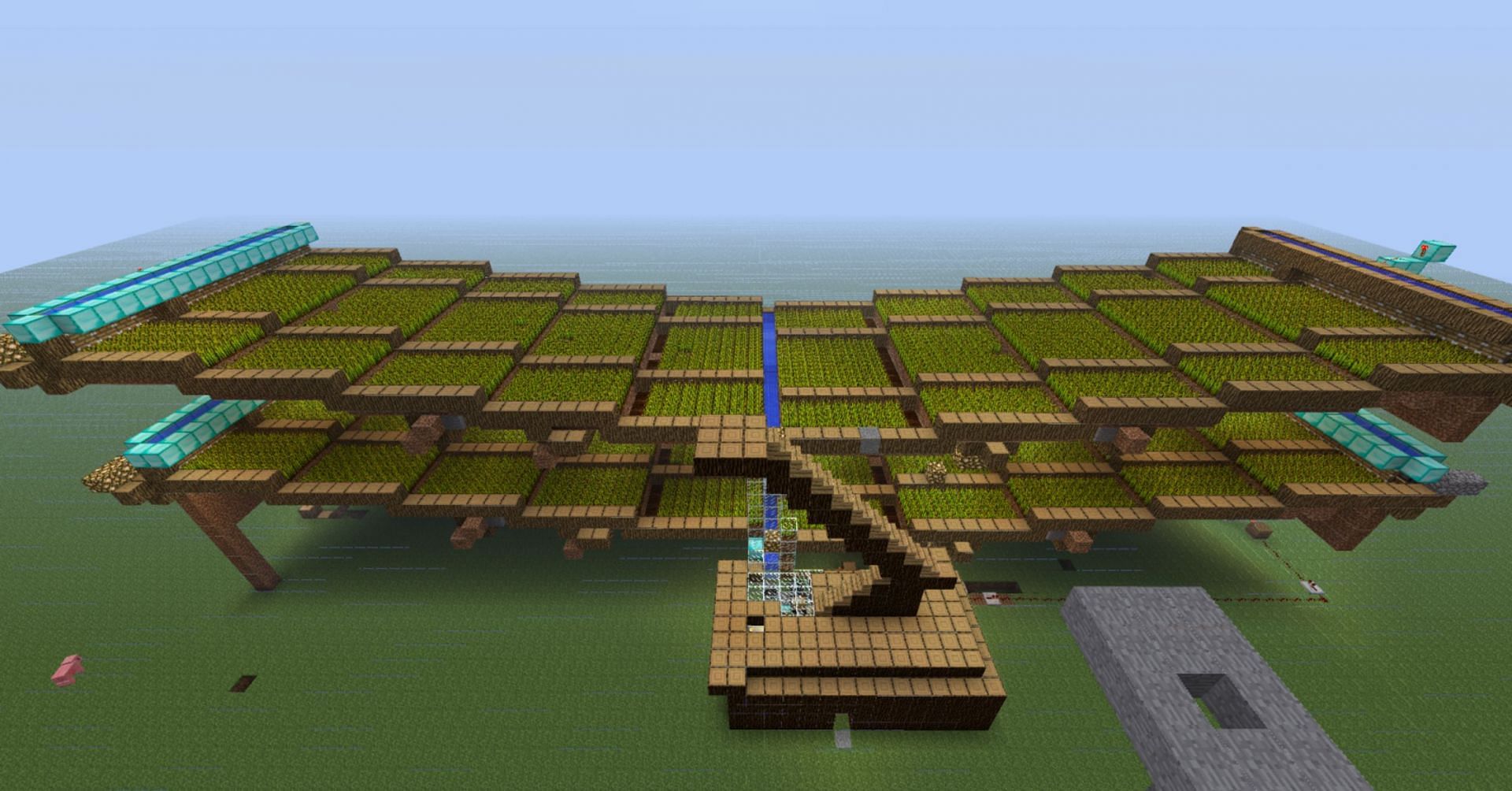 A multi-terraced crop farm providing tons of food for the player (Image via BraedC/Minecraft Forum)