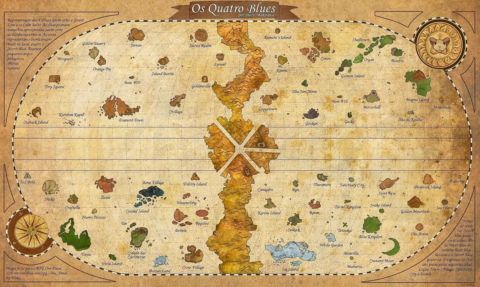 One Piece World Map on Handmade Scroll Grand Line Map Red 