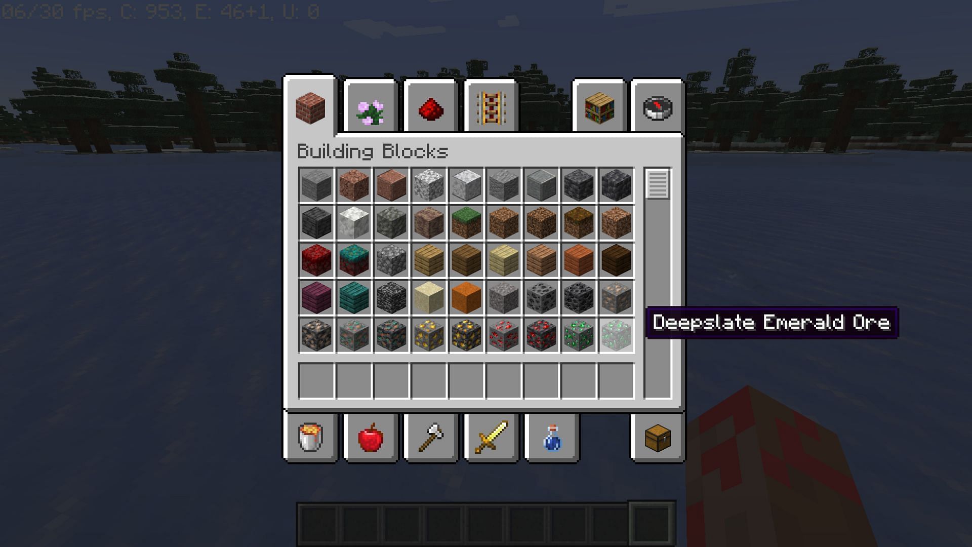 All blocks and items are available (Image via Minecraft)