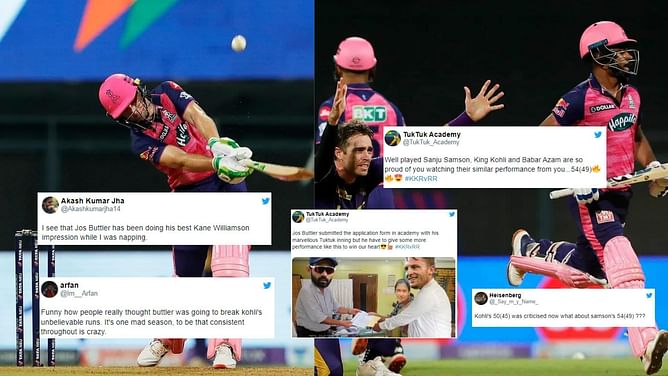 "And they said Jos Buttler will outscore Virat Kohli!" - Fans troll Buttler, Samson for slow batting against KKR in IPL 2022