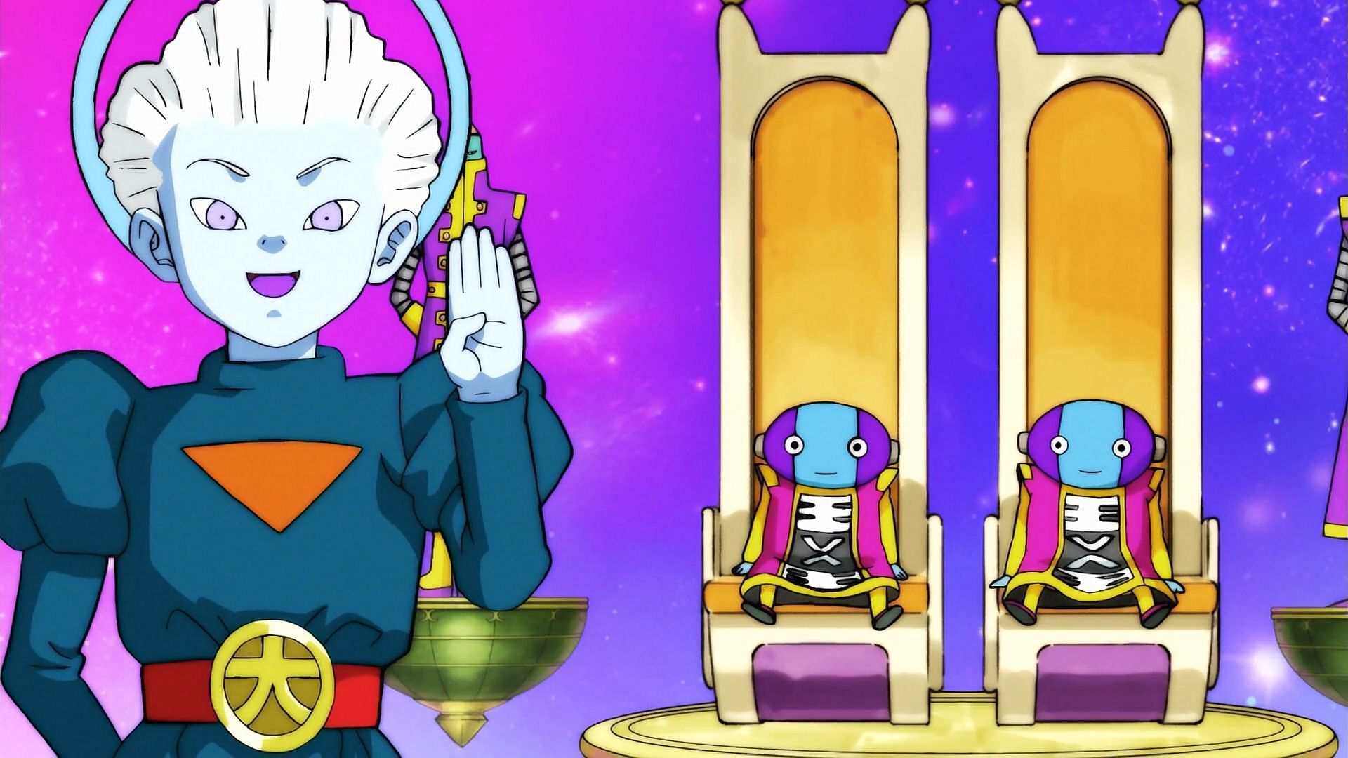 The Grand Priest standing in front of both Zenos and their attendants (Image via Toei Animation)