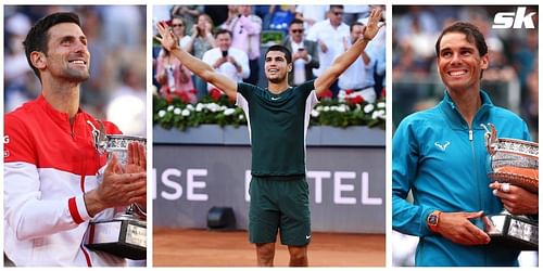 (L-R): Novak Djokovic, Carlos Alcaraz & Rafael Nadal