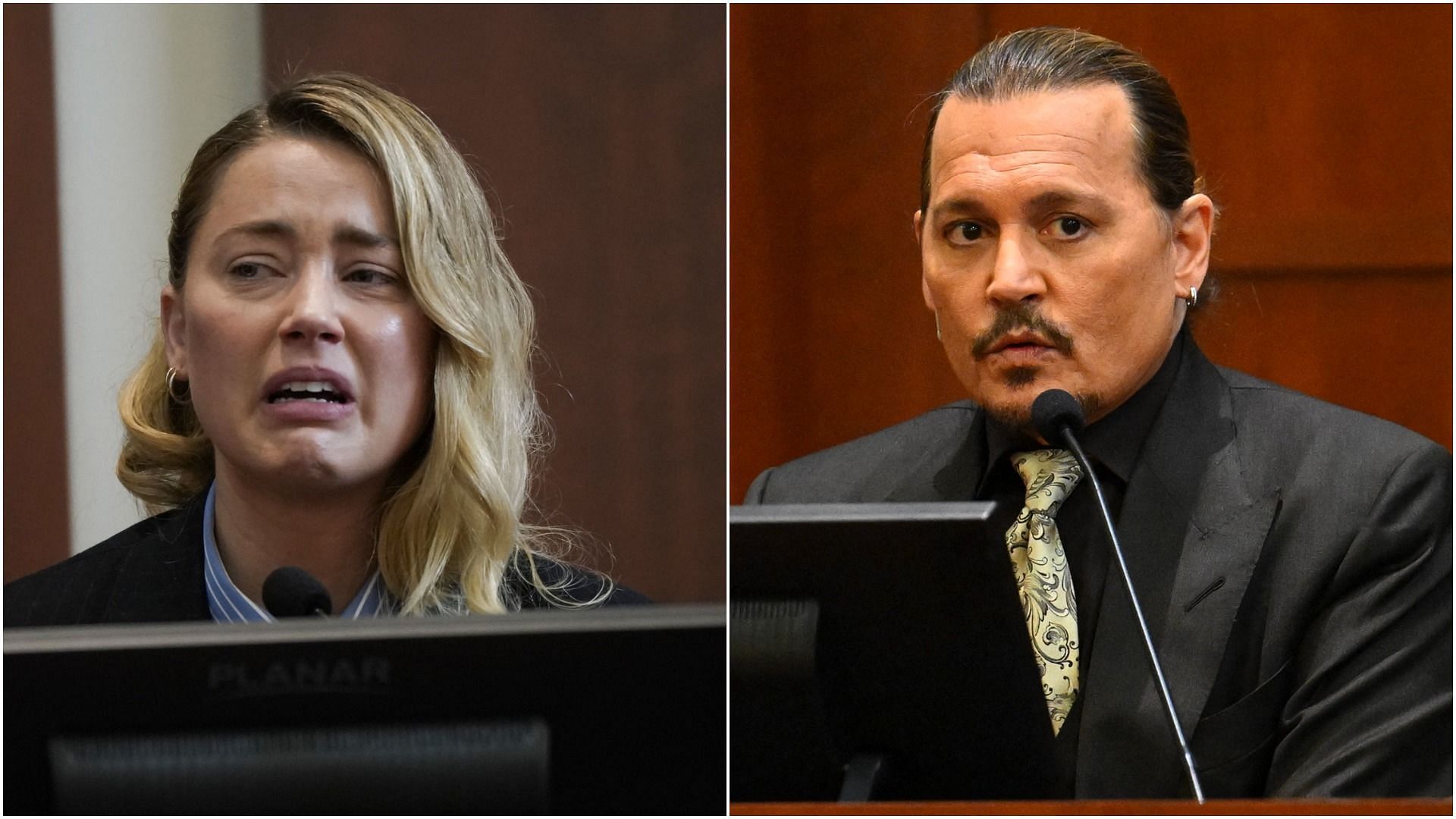 Amber Heard and Johnny Depp in the court (Image via Elizabeth Frantz and Jim Watson/AFP/Getty Images)