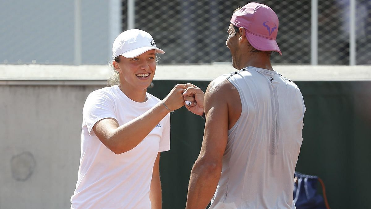 Iga Swiatek and Rafael Nadal training together