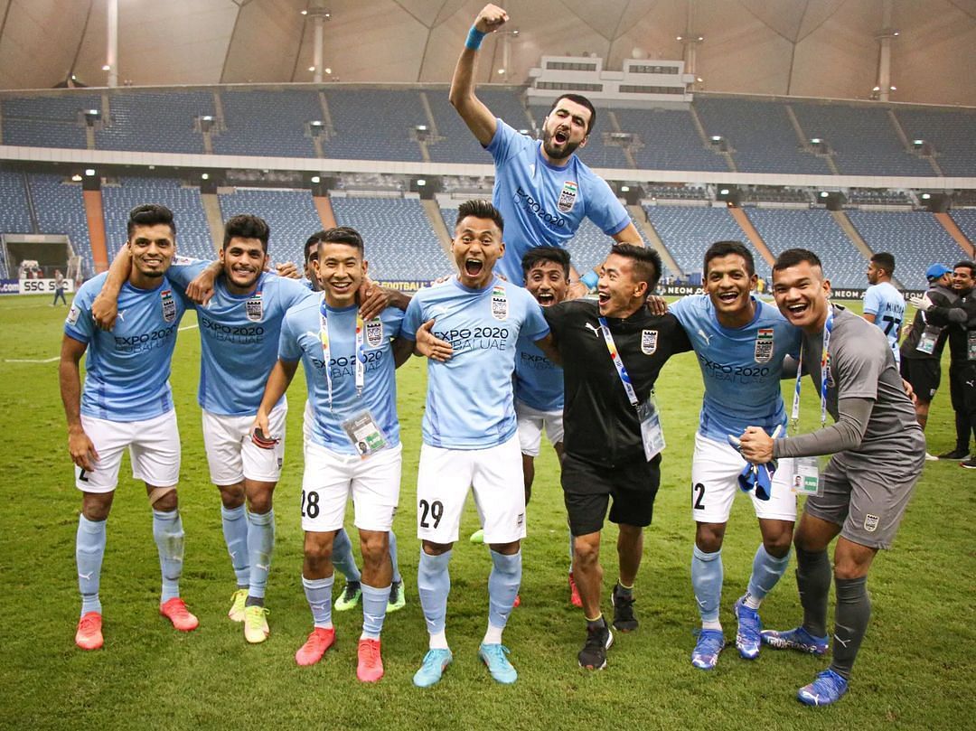 Mumbai City FC players celebrate their win against Iraq&#039;s Air Force Club in the AFC Champions League (Image Courtesy: Mumbai City FC Instagram)