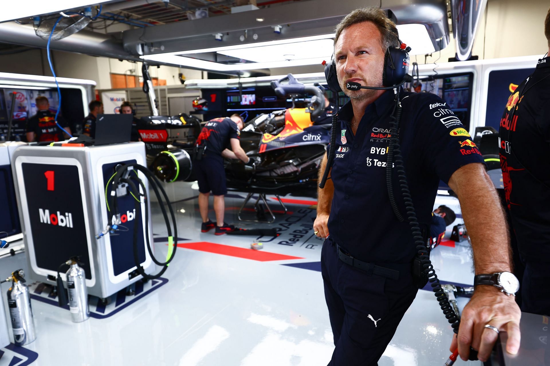 F1 Grand Prix of Miami - Final Practice - Christian Horner oversees operations.