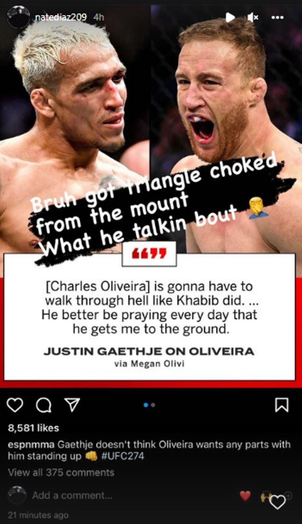 Nate Diaz trolls Justin Gaethje