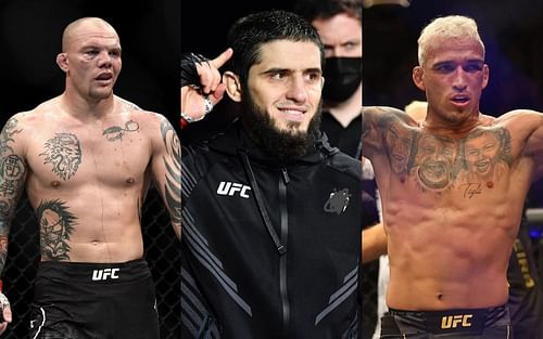 Anthony Smith (R); Islam Makhachev (C); Charles Oliveira (L)