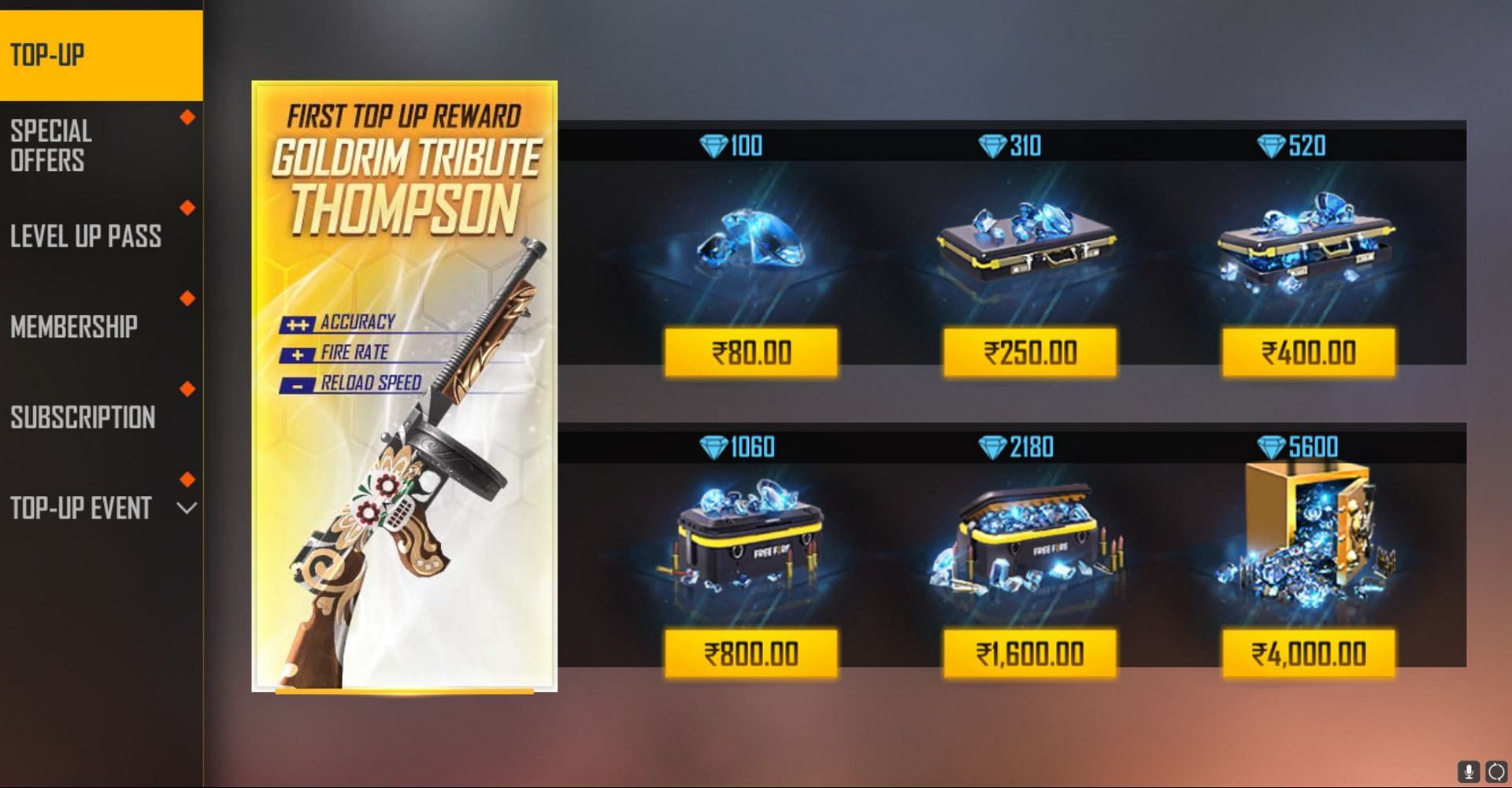 The in-game center is the best option to buy diamonds (Image via Garena)