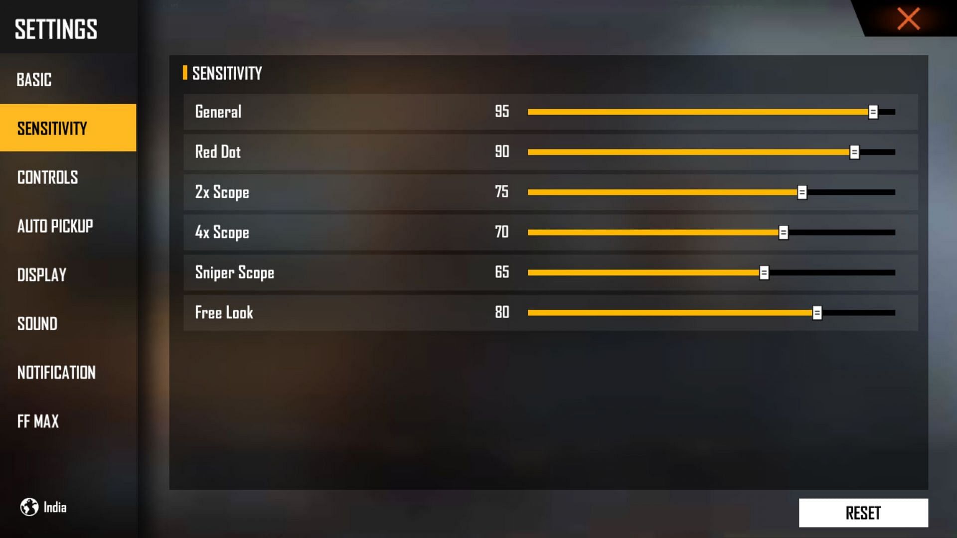 These are the sensitivity settings that players can use (Image via Garena)