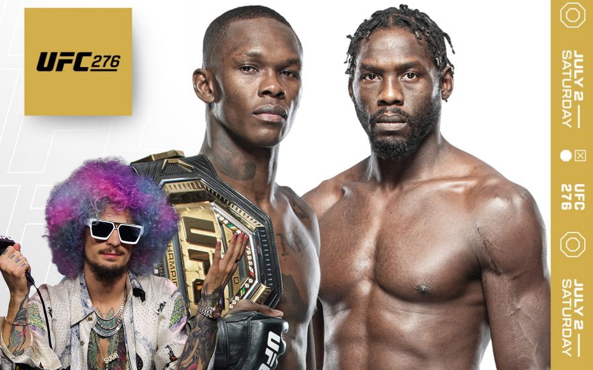 Sean O&#039;Malley (left), Israel Adesanya (center), and Jared Cannonier (right) (Images via Getty and Twitter / @UFC)