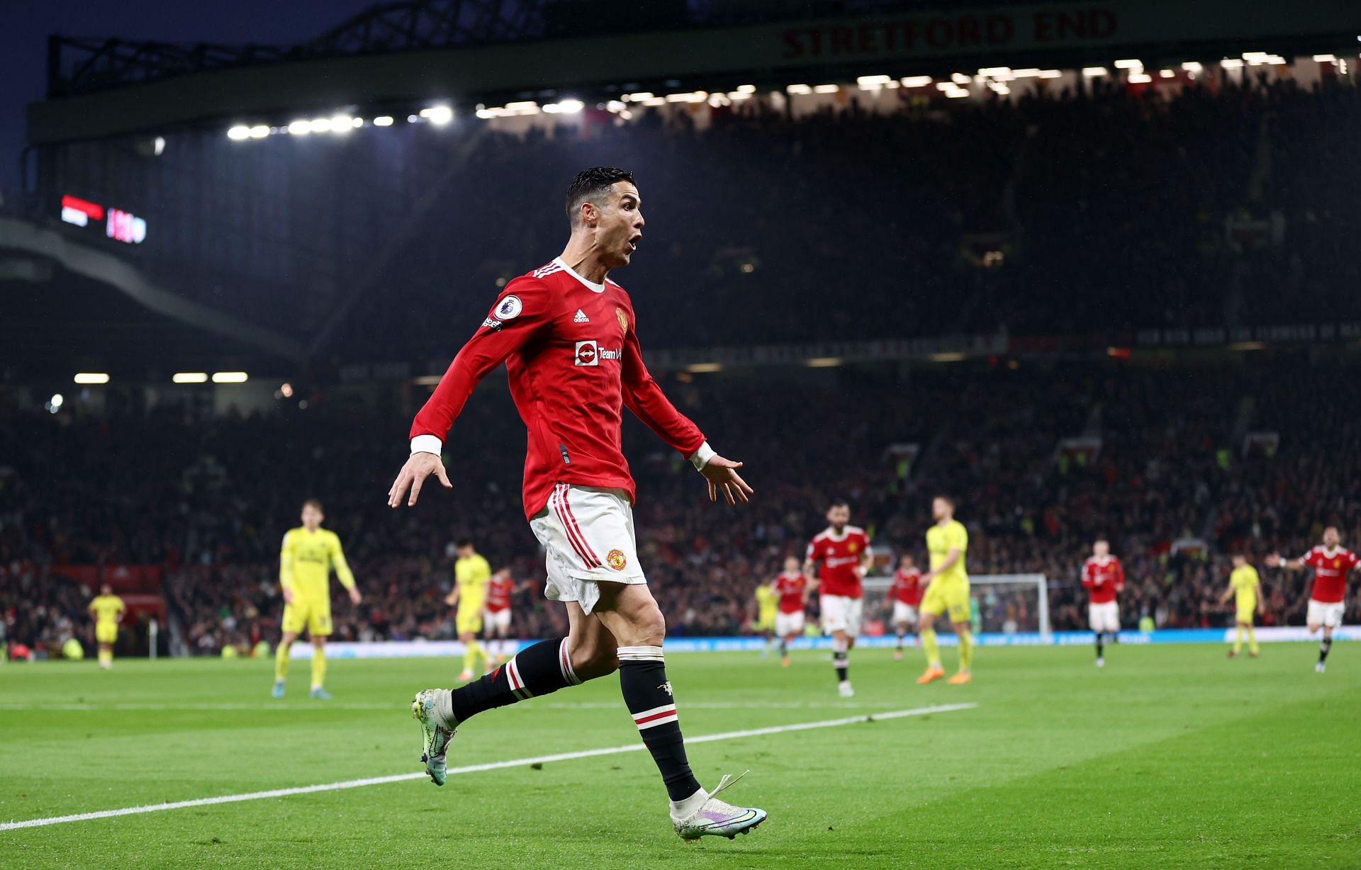 Cristiano Ronaldo celebrates after scoring a goal.