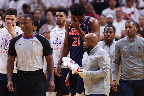 Joel Embiid after getting injured in first-half of Game 5